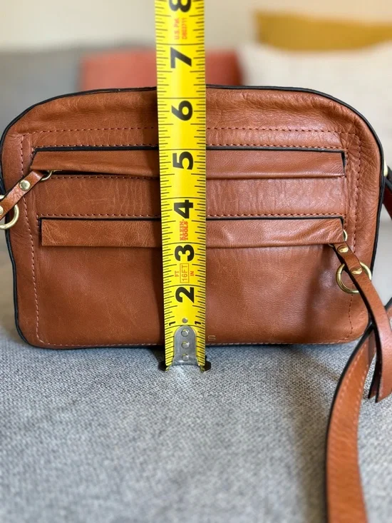 Lodis Cognac Brown Leather Crossbody Bag Adjustable Strap Vintage Texas Purse - Picture 9 of 16